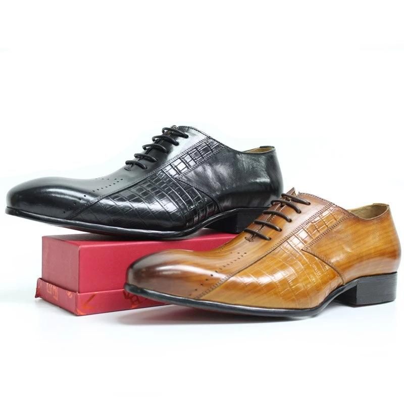 Sapatos Formais Masculinos Oxford Exóticos Com Cadarços - Preto