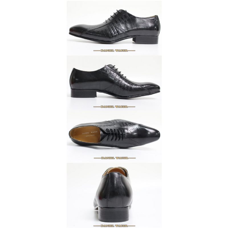 Sapatos Formais Masculinos Oxford Exóticos Com Cadarços - Preto