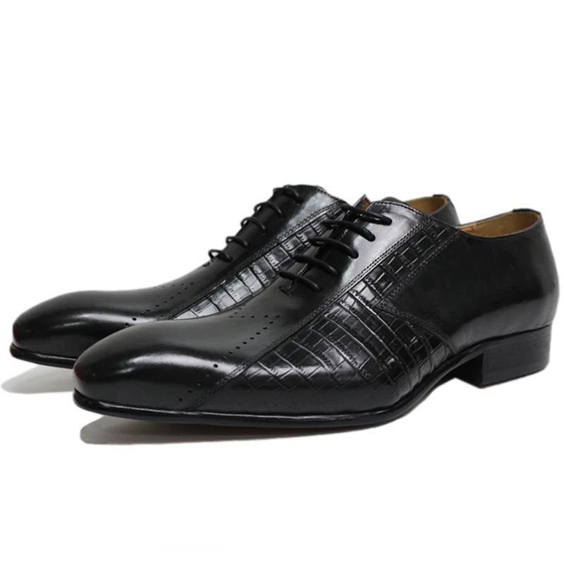 Sapatos Formais Masculinos Oxford Exóticos Com Cadarços - Preto