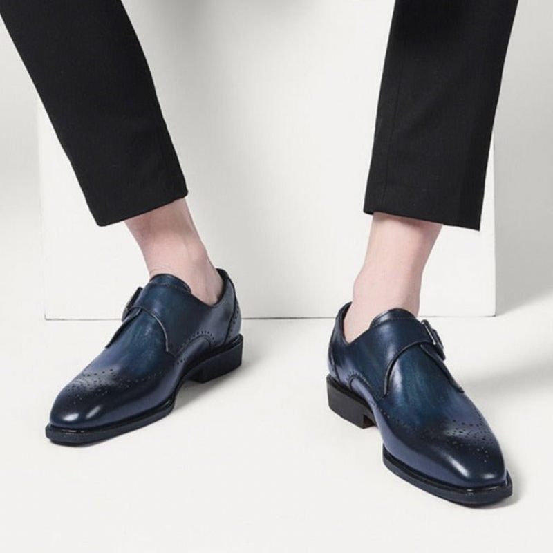 Sapatos Formais Masculinos Padrão Exótico Brogue Dedo Apontado - Azul