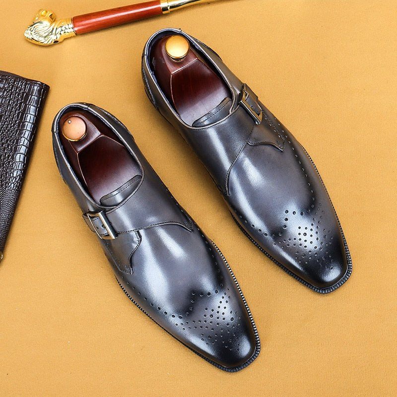 Sapatos Formais Masculinos Padrão Exótico Brogue Dedo Apontado - Cinza