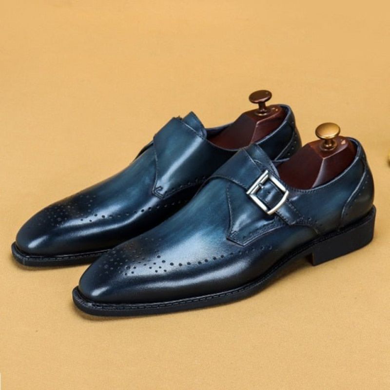 Sapatos Formais Masculinos Padrão Exótico Brogue Dedo Apontado - Azul