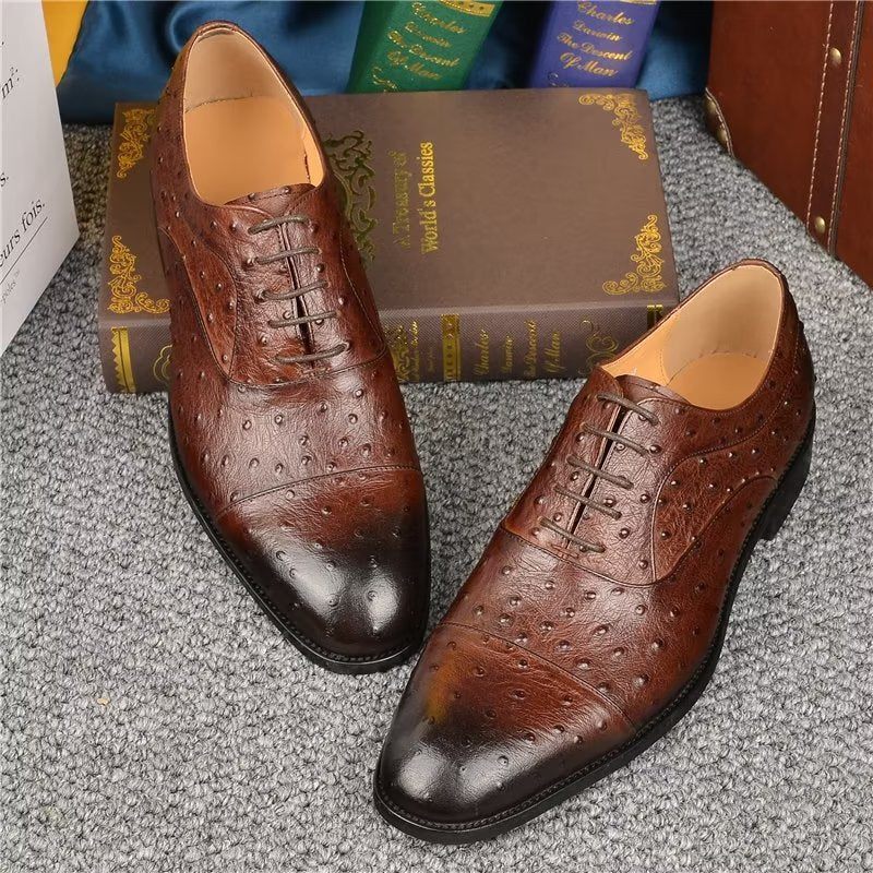 Sapatos Formais Masculinos Padrão Exótico Sofisticados Oxford - Café