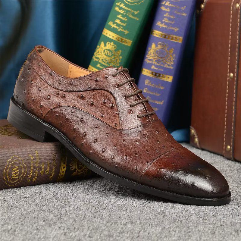 Sapatos Formais Masculinos Padrão Exótico Sofisticados Oxford - Café