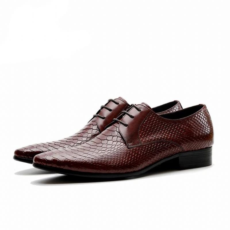 Sapatos Formais Masculinos Pele Cobra Chiques Com Cadarços - Vermelho