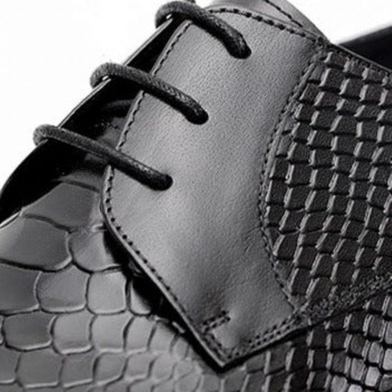 Sapatos Formais Masculinos Pele Cobra Chiques Com Cadarços - Preto