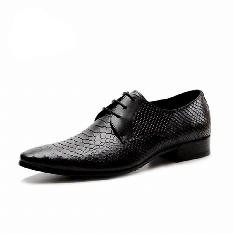 Sapatos Formais Masculinos Pele Cobra Chiques Com Cadarços - Preto