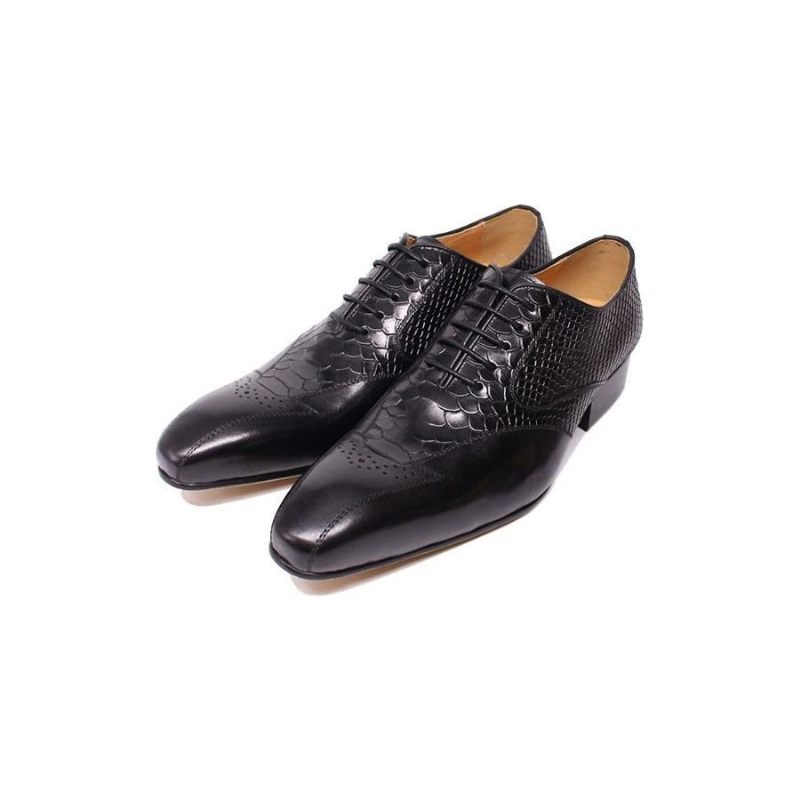 Sapatos Formais Masculinos Pele Cobra Elegância Com Cadarço Brogue