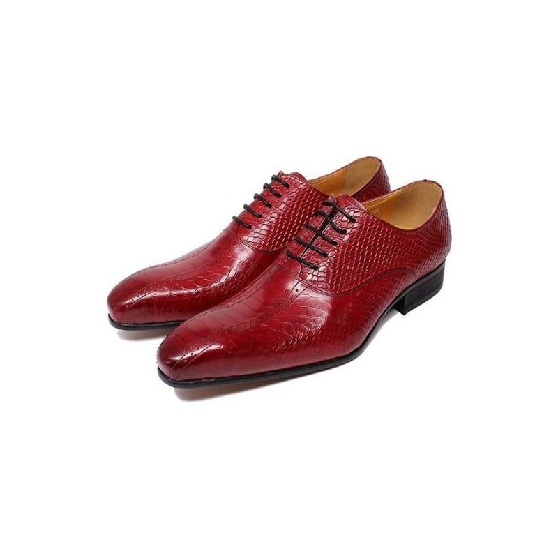 Sapatos Formais Masculinos Pele Cobra Elegância Feitos À Mão Bico Fino Oxford - Vermelho