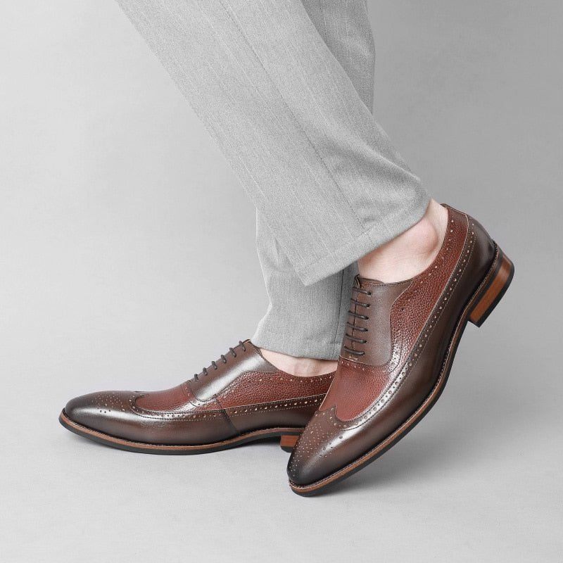 Sapatos Formais Masculinos Pontiagudos Com Cadarço Brogues - Café