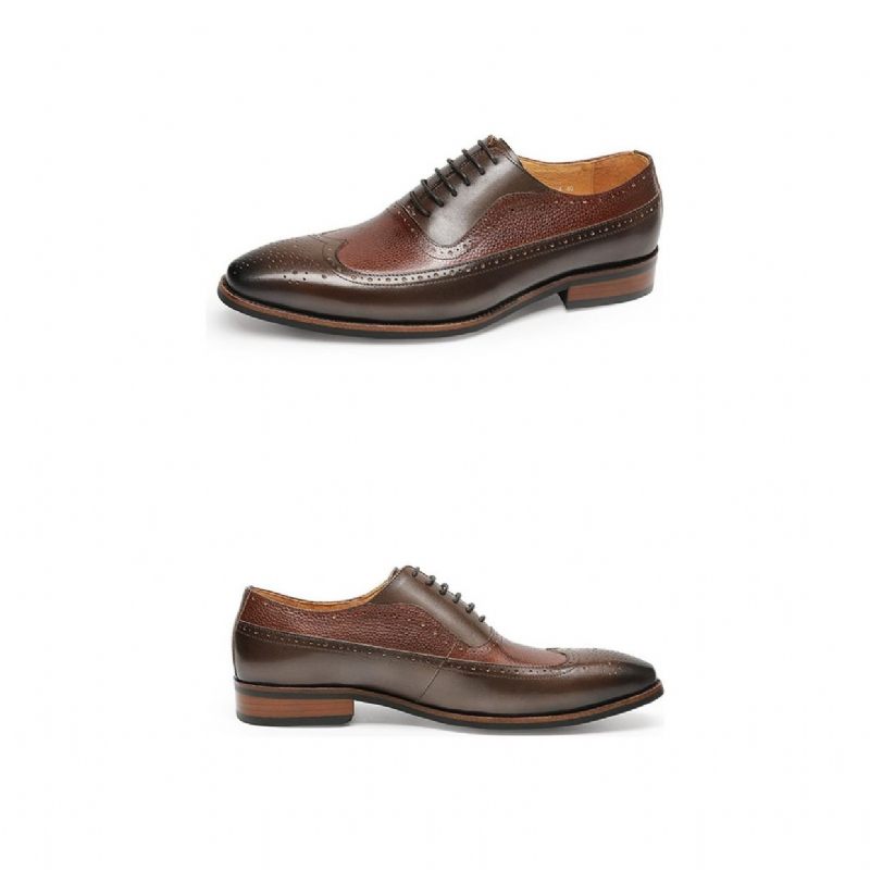 Sapatos Formais Masculinos Pontiagudos Com Cadarço Brogues - Café