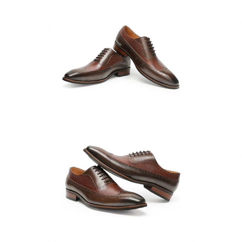 Sapatos Formais Masculinos Pontiagudos Com Cadarço Brogues - Café