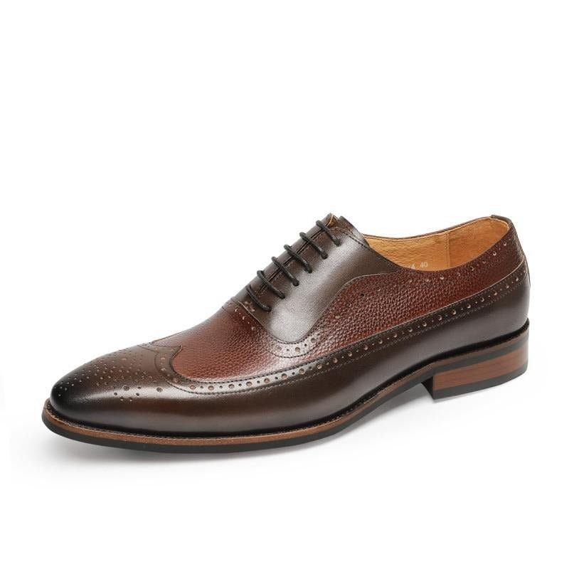 Sapatos Formais Masculinos Pontiagudos Com Cadarço Brogues - Café