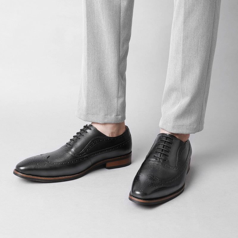 Sapatos Formais Masculinos Pontiagudos Com Cadarço Brogues - Preto