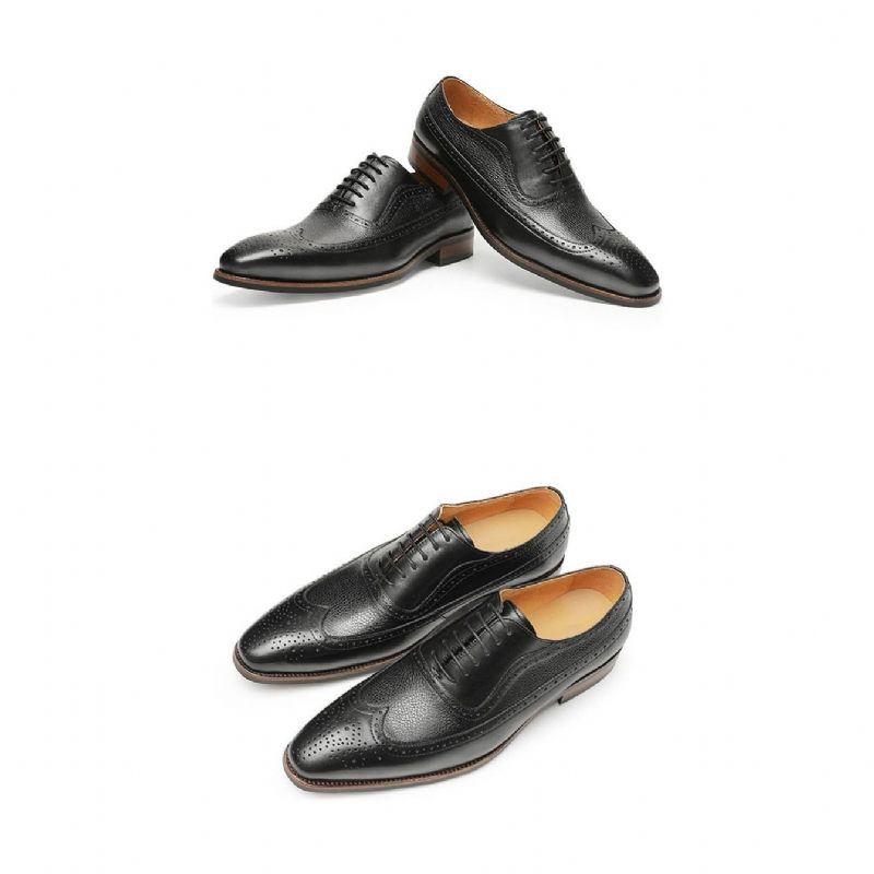 Sapatos Formais Masculinos Pontiagudos Com Cadarço Brogues - Preto