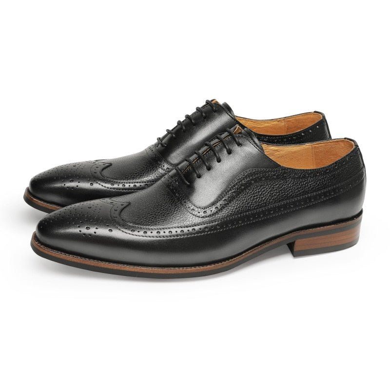 Sapatos Formais Masculinos Pontiagudos Com Cadarço Brogues - Preto