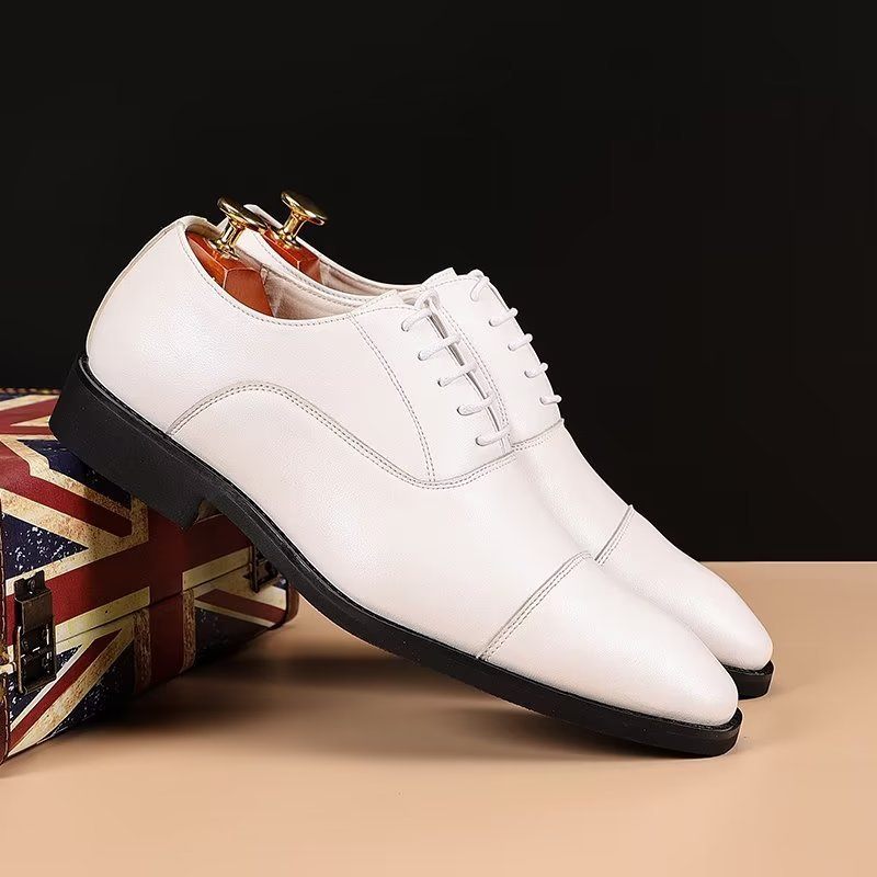 Sapatos Formais Masculinos Pu Com Cadarço - Branco