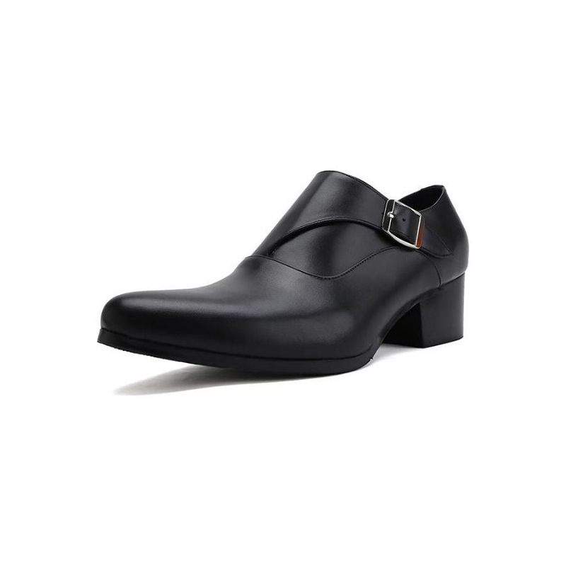 Sapatos Formais Masculinos Refinados Em Relevo Bico Pontiagudo Monkstrap Sociais - Preto