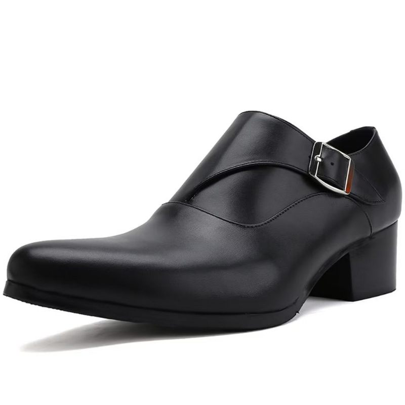 Sapatos Formais Masculinos Refinados Em Relevo Bico Pontiagudo Monkstrap Sociais - Preto