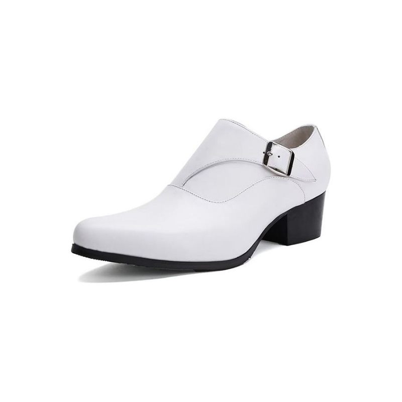 Sapatos Formais Masculinos Refinados Em Relevo Bico Pontiagudo Monkstrap Sociais - Branco