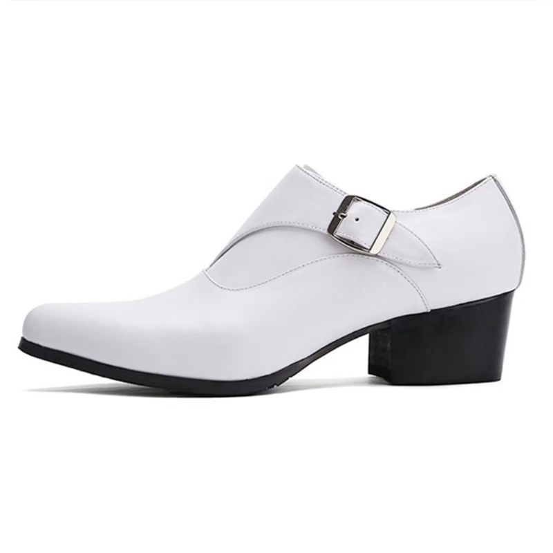 Sapatos Formais Masculinos Refinados Em Relevo Bico Pontiagudo Monkstrap Sociais - Branco