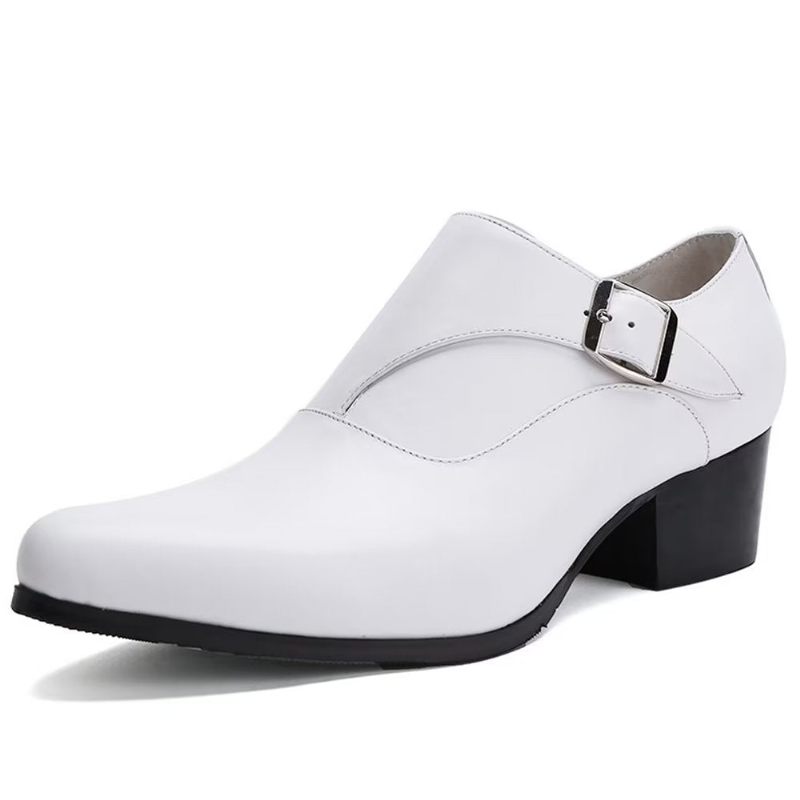 Sapatos Formais Masculinos Refinados Em Relevo Bico Pontiagudo Monkstrap Sociais - Branco