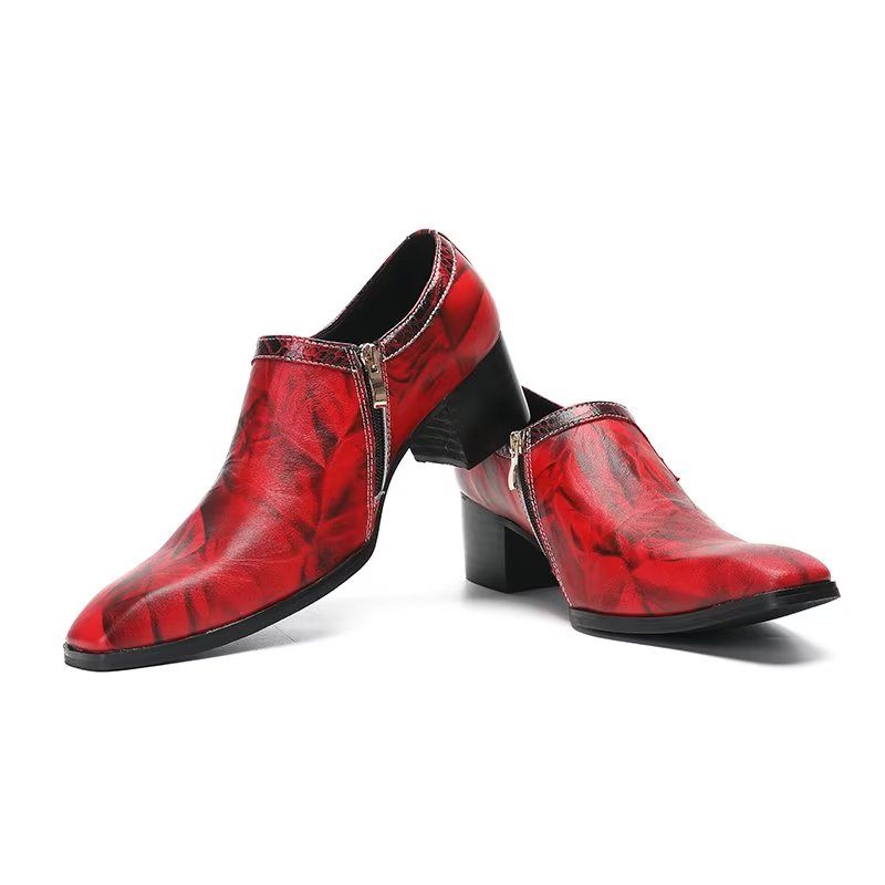 Sapatos Formais Masculinos Refinados Luxo Com Bico Quadrado Couro Slip-on - Vermelho