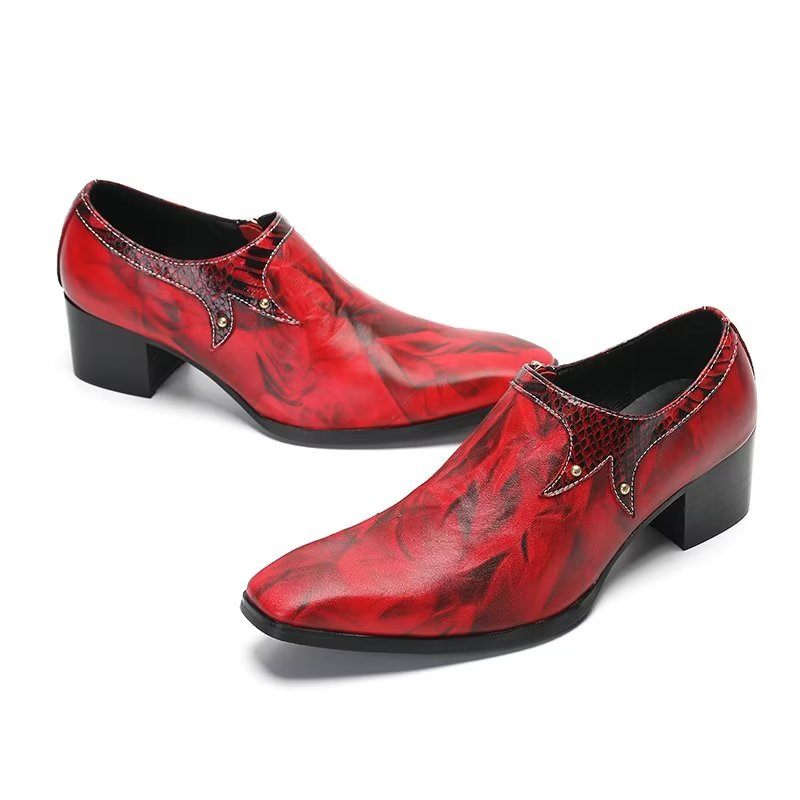 Sapatos Formais Masculinos Refinados Luxo Com Bico Quadrado Couro Slip-on - Vermelho