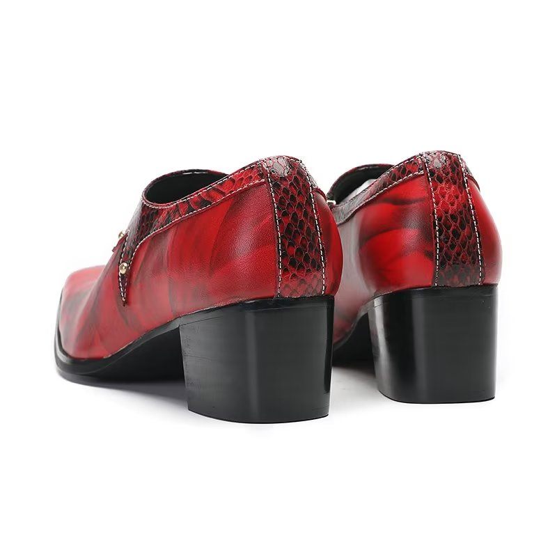 Sapatos Formais Masculinos Refinados Luxo Com Bico Quadrado Couro Slip-on - Vermelho