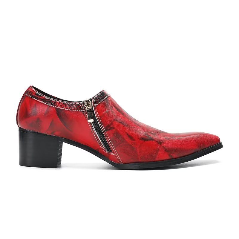 Sapatos Formais Masculinos Refinados Luxo Com Bico Quadrado Couro Slip-on - Vermelho