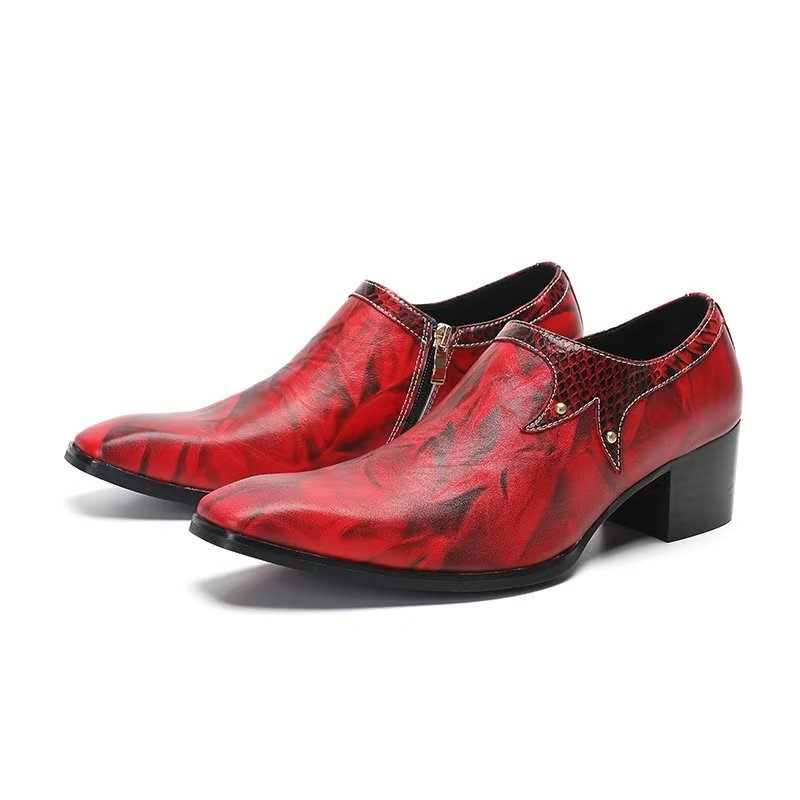 Sapatos Formais Masculinos Refinados Luxo Com Bico Quadrado Couro Slip-on - Vermelho