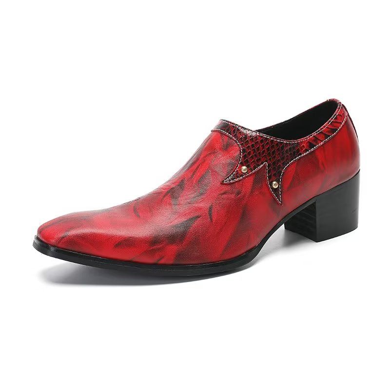 Sapatos Formais Masculinos Refinados Luxo Com Bico Quadrado Couro Slip-on - Vermelho