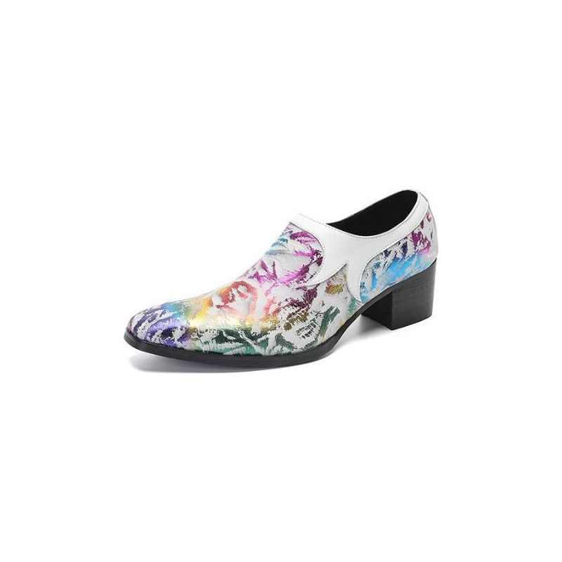 Sapatos Formais Masculinos Refinados Luxo Com Bico Quadrado Couro Slip-on - Multicolorido