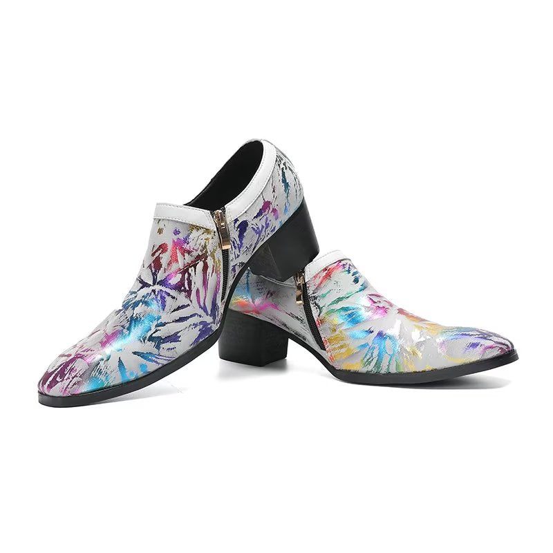 Sapatos Formais Masculinos Refinados Luxo Com Bico Quadrado Couro Slip-on - Multicolorido