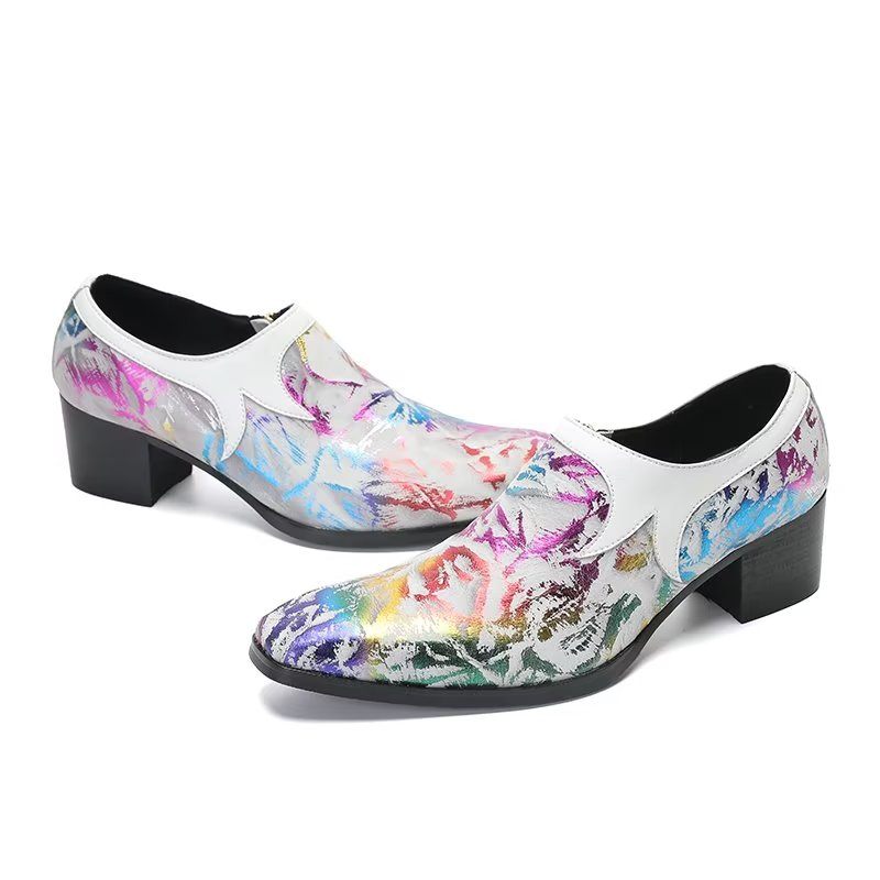 Sapatos Formais Masculinos Refinados Luxo Com Bico Quadrado Couro Slip-on - Multicolorido