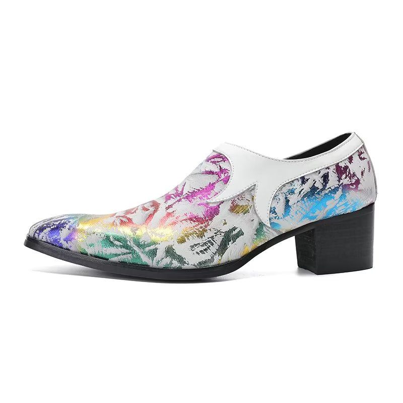 Sapatos Formais Masculinos Refinados Luxo Com Bico Quadrado Couro Slip-on - Multicolorido