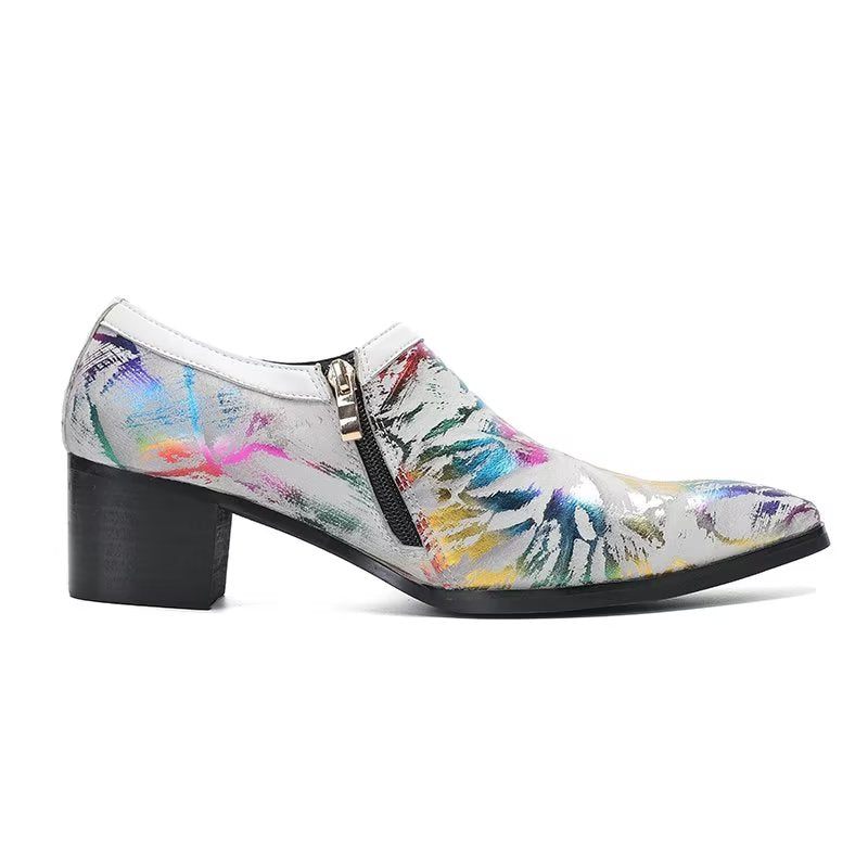 Sapatos Formais Masculinos Refinados Luxo Com Bico Quadrado Couro Slip-on - Multicolorido