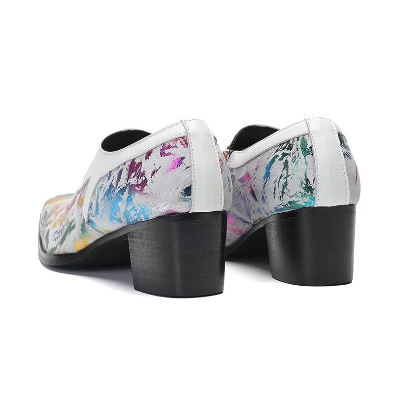 Sapatos Formais Masculinos Refinados Luxo Com Bico Quadrado Couro Slip-on - Multicolorido