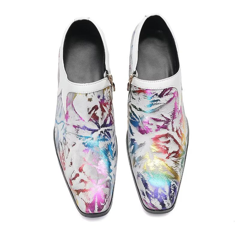 Sapatos Formais Masculinos Refinados Luxo Com Bico Quadrado Couro Slip-on - Multicolorido