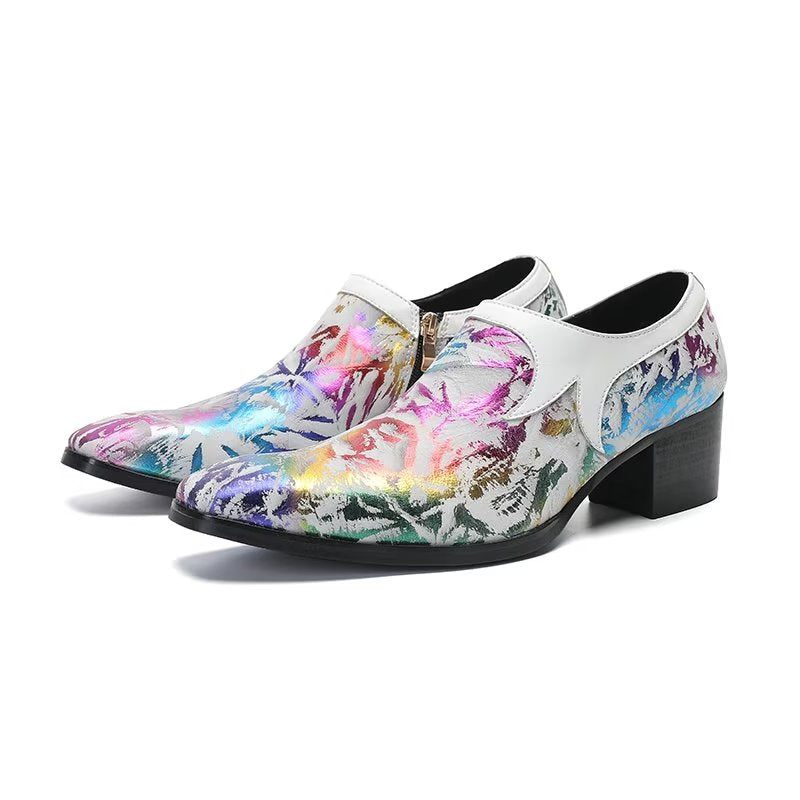 Sapatos Formais Masculinos Refinados Luxo Com Bico Quadrado Couro Slip-on - Multicolorido