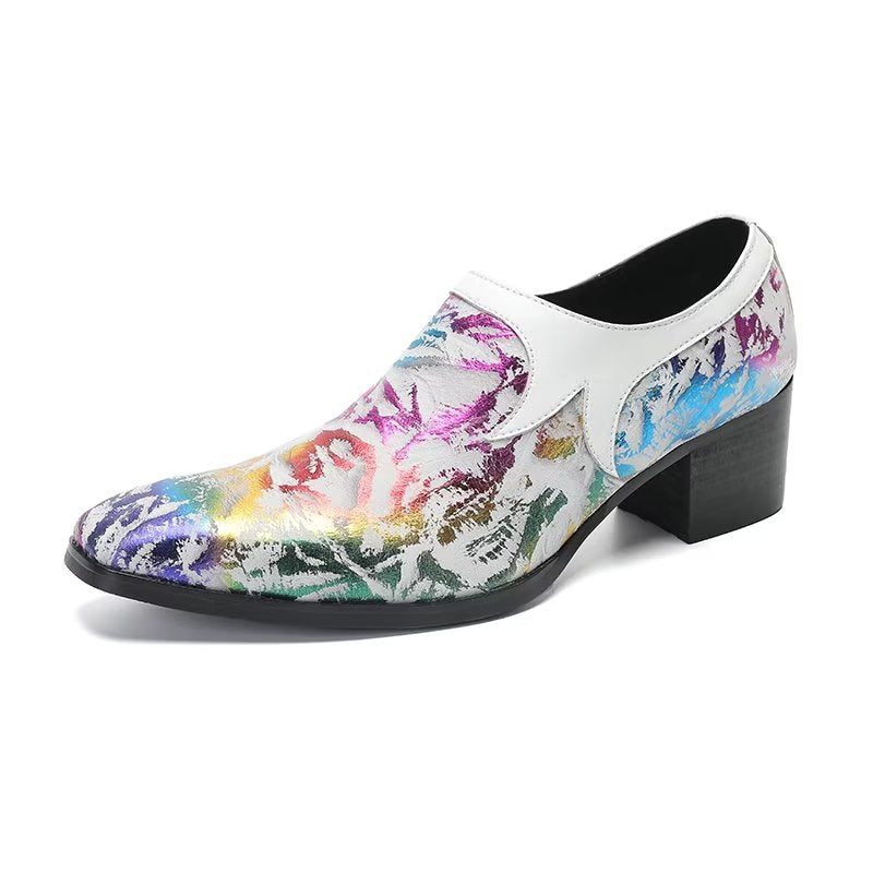 Sapatos Formais Masculinos Refinados Luxo Com Bico Quadrado Couro Slip-on - Multicolorido