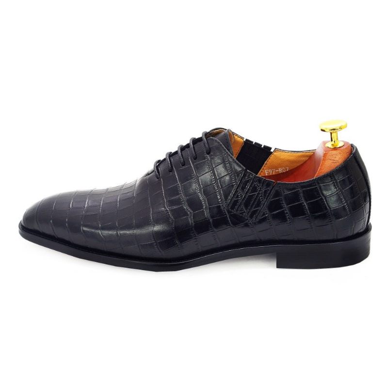 Sapatos Formais Masculinos Requintado Padrão Crocodilo Dedo Apontado Oxford - Preto