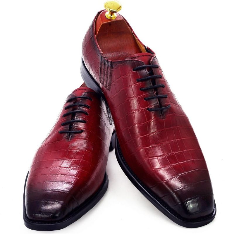 Sapatos Formais Masculinos Requintado Padrão Crocodilo Dedo Apontado Oxford - Vermelho