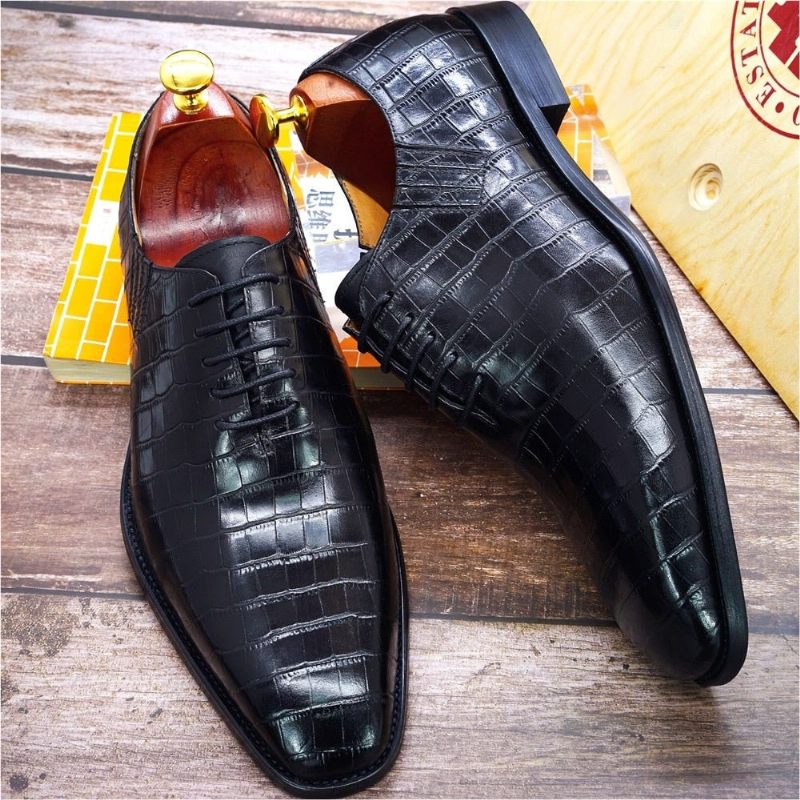 Sapatos Formais Masculinos Requintado Padrão Crocodilo Dedo Apontado Oxford - Preto