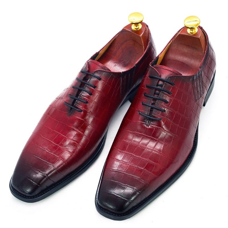 Sapatos Formais Masculinos Requintado Padrão Crocodilo Dedo Apontado Oxford - Vermelho