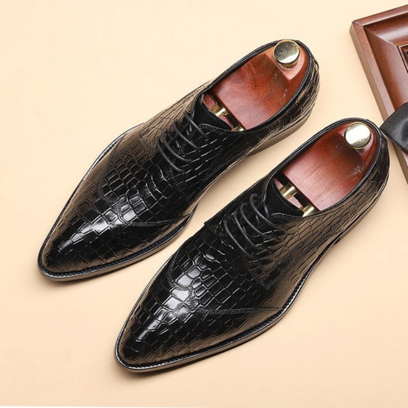 Sapatos Formais Masculinos Requintados Brogue Couro Crocodilo - Preto