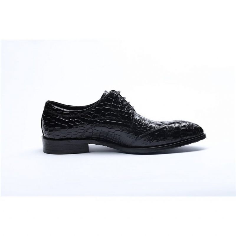 Sapatos Formais Masculinos Requintados Brogue Couro Crocodilo - Preto