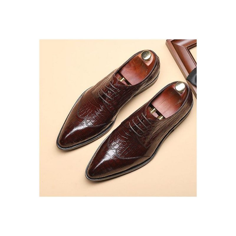 Sapatos Formais Masculinos Requintados Brogue Couro Crocodilo - Vermelho