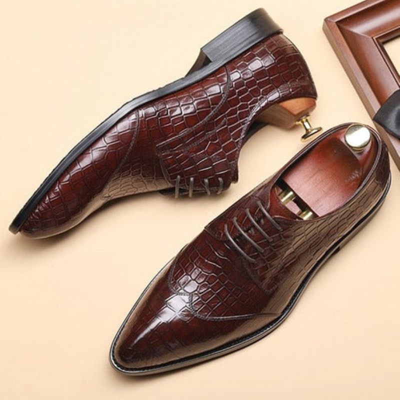 Sapatos Formais Masculinos Requintados Brogue Couro Crocodilo - Vermelho