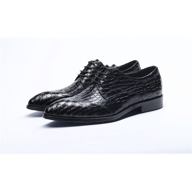 Sapatos Formais Masculinos Requintados Brogue Couro Crocodilo - Preto